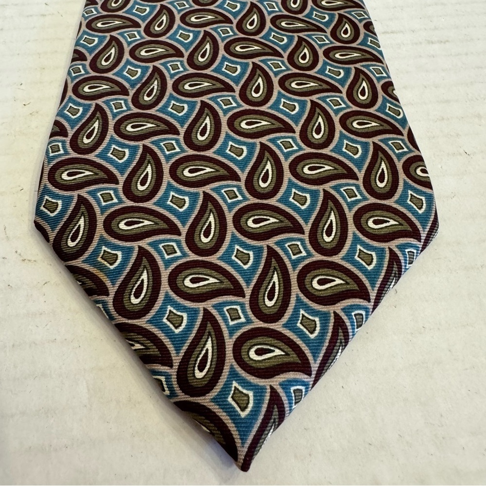 Vintage Oscar De La Renta Neck Tie Paisley Blue Brown Multicolor Classic Preppy